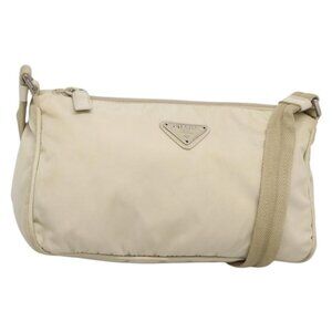 Authentic PRADA Shoulder Bag Nylon Beige Silver